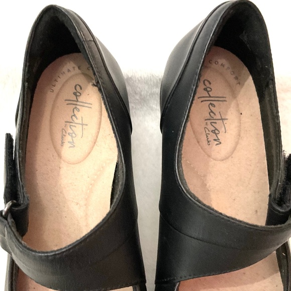 Black Clarks Collection Maryjane Leather Minimalist Flat Comfort Loafer Sz 6.5 - Picture 4 of 13